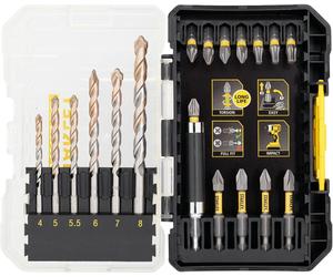 Stanley SET 19 PEZZI PER FORARE E AVVITARE 6 PUNTE MURO 12 INSERTI 1 PORTA INSERTI
