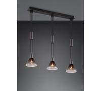 STANLEY SOSPENSONE METALLO NERO CON 3 DIFFUSORI VETRO FUME' CON SISTEMA SALISCENDI L. 95CM