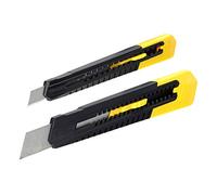 Stanley STHT10202-0 - Set di 2 cutter lama 9 mm e lama 18 mm, leggero in struttura in plastica, pulsante a pressione, lama inclusa nel corpo del cutter per una maggiore sicurezza