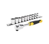 STANLEY STMT82670-0 Set cricchetto att. 3/8" + Chiavi a bussola-11 pz, Grigio, 11 Pièces-72 dents