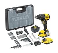 STANLEY V20 Trapano avvitatore a percussione a 2 ingranaggi senza filo, include batteria agli ioni di litio da 2,0Ah, caricatore da 1,25A e 100 accessori con custodia ProStack, 18V, SFMCD716D2A-QW