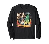 Stanno guardando UFO Chicken Area 51 UAP Tin Foil Hat Humor Maglia a Manica