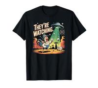 Stanno guardando UFO Chicken Area 51 UAP Tin Foil Hat Humor Maglietta