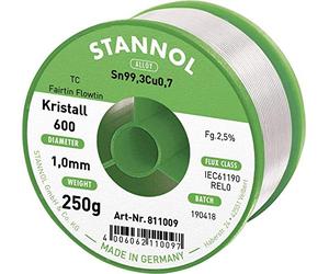 Stannol Flowtin TC Fairtin Kristall 600 - Filo per saldare Flowtin 811009, diametro 1 mm, bobina da 250 g