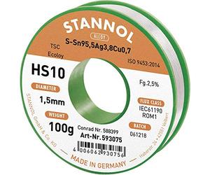Stannol loetdraht tipo HS10 lega TSC sn95,5ag3,8cu0,7, 1,5 mm, 100 G, bobina da 1 pezzi, 593420