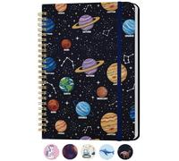 Stanoha Cute Spiral Notebook Journal A5 6x9 Note Book with Pocket, Planets | 70 pagine, copertina rigida, a righe, estetica, bel design, per bambini, ragazzi, Kawaii