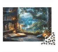 Stanza Biblioteca Magica Puzzle 1000 Pezzi Gioco di Puzzle 1000 Pezzi Carta per Adulti Vista Foresta Incantata Relax Decorazione Regalo 52x38cm/1000pcs 52x38cm/1000pcs