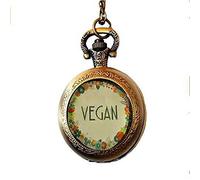 Stap VEGAN - Collana con orologio da tasca, gioielli vegani - Nature I heart - regalo vegano - vegetariano, mangiare pulito, mangiare sano, gioielli fatti a mano, regalo per lei