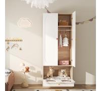 STAPERFO Appendiabiti per bambini con letto per gatti e asta appendiabiti, piccolo armadio con manici in ceramica colorata, bianco e legno naturale, 80 x 50 x 200 cm, per camera da letto e cameretta