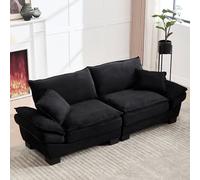 STAPERFO Divano a 2 posti con seduta ultra profonda e 2 cuscini: morbido rivestimento in velluto, piccolo divano per soggiorno, camera da letto e ufficio, braccioli imbottiti, nero, 224 x 81 x 81 cm
