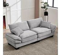 STAPERFO Divano a 2 posti con seduta ultra profonda e 2 cuscini: morbido rivestimento in velluto, piccolo divano per soggiorno, camera da letto e ufficio, braccioli imbottiti, grigio chiaro, 224 x 81