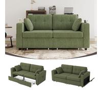 STAPERFO Divano a 2 posti, con vano portaoggetti, 2 cassetti e USB, piccolo divano in ciniglia con portabevande, tasche laterali e scomparti nascosti, 172 x 75 x 82 cm, verde oliva