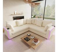 STAPERFO Divano angolare a forma di L con illuminazione LED, porta di ricarica Bluetooth e USB C - Divano con 5 cuscini come paesaggio residenziale, beige, 198 x 198 x 83 cm per soggiorno e