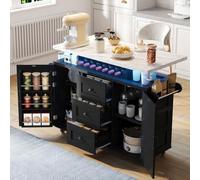 STAPERFO Isola da cucina mobile con controllo app: carrello da cucina estraibile nero, 138 x 40 (60) x 93 cm, piano di lavoro pieghevole, portabottiglie e porta vetro, 5 ruote per casa e cucina