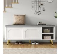 STAPERFO Scarpiera con panchina - Scaffale salvaspazio con ante e ripiani rimovibili, armadio per corridoio e guardaroba con chiusura antiribaltamento, 121 x 35 cm, con seduta imbottita 49 cm, colore