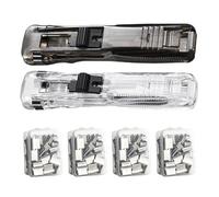 Stapler Portable Push Stapler with 200 Reusable Refill Clips, Binder Clip Stapler, Compact Handheld Crimper with Clips, Push Binder for Children, Home Arts Office School Classroom Desk Document Papers