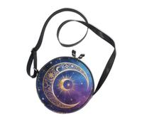 Star and Moon Magic Circle Pattern Round Crossbody Bag Canvas Messenger Purse