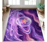 Star Area Tappeto, Cosmic Fantasy Bubble Galaxy N/a Viola Basso Pelo Estetico Zerbino Rettangolare Accenti Tappeto Ingresso Bagno Lavanderia Decorazione 7,6 x 15,2 cm
