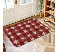 Star Area Tappeto, Festivo Rustico Check Plaid Ringraziamento Rosso Bordo Antiscivolo Bordo Zerbino Tiro Tappeto Rettangolare Ingresso Bagno Lavanderia Decorazione 2 'X 3'
