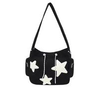 Star - Borsa per la spesa portatile, con motivo a stella, grande capacità, per donne e ragazze, graziosa borsa a tracolla Hobo Messenger Sternmu, Nero , descrizione