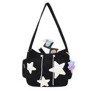 Star - Borsa per la spesa portatile, con motivo a stella, grande capacità, per donne e ragazze, graziosa borsa a tracolla Hobo Messenger Sternmu, nero, descrizione