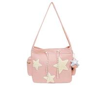 Star - Borsa per la spesa portatile, con motivo a stella, grande capacità, per donne e ragazze, graziosa borsa a tracolla Hobo Messenger Sternmu, rosa, descrizione