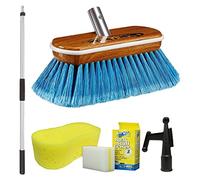 STAR BRITE Premium Combo - Manico da 9,5-1,8 cm con spazzola in legno sintetico in fibra media da 20,3 cm (blu) con paraurti + accessori in omaggio con gancio + gomma abrasiva per barche + spugna