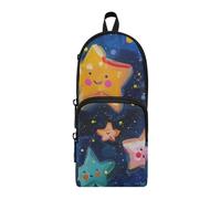 Star Carino Doodle Art Nylon 3 Scomparti Matite Bag College Grande Capacità Cerniera Mesh Pencil Case Cancelleria Organizzatore per Ragazzi Ufficio 1600ml