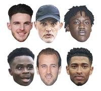 Star Cutouts CMPWC26 Maschere per il viso in cartone per manager e calciatori Inghilterra - Thomas Tuchel, Kobbie Mainoo, Declan Rice, Harry Kane, Jude Bellingham & Bukayo Saka - Confezione da festa