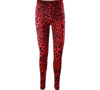STAR FASHION Leggings da donna elasticizzati in viscosa stampata a lunghezza intera, pantaloni elasticizzati in vita, Stampa leopardata rossa., 40-42