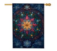 Star House Flag, bandiera invernale decorativa con fiocco di neve bussola blu invernale su entrambi i lati in iuta per portico anteriore bandiere decorative per esterni, patio, prato, ingresso