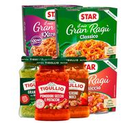 Star Il Mio Gran Ragù Sugo Pronto ai Gusti Classico Extra Gusto e Salsiccia 6 Lattine 180g + Tigullio Pesto Genovese 1 Barattolo 190g + Pesto Peperoni Noci e Pomodori Secchi Pistacchi 2 Barattoli 185g