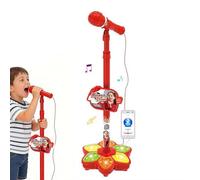 Star Microfono con supporto, macchina per karaoke portatile, multifunzione, giocattolo con supporto regolabile, altoparlante e luci LED, divertente e facile da usare (rosso)