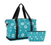 Star Of David - Borsone da viaggio oversize blu da portare con sé durante la notte con borsa da toilette per allenamento pieghevole, Stella di David blu, 1 size