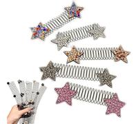 Star Rhinestone Broken Hair Comb, U-Shaped Invisible Hair Clip for Small Broken Hair Finishing Fixing, Stretchable Hair Comb Pins Hair Styling Accessories for Girls (A-10cm)
