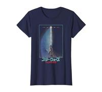 Star Wars A New Hope Retro Lightsaber Poster Kanji Maglietta, Donna, Navy, L