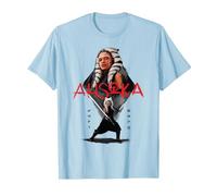 Star Wars Ahsoka Tano Jedi Hero Aurebesh Disney+ Maglietta, Uomo, Celeste, S