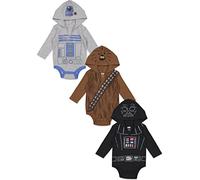 Star Wars Baby Boys 3 Pack Long Sleeve Bodysuits with Hood 3-6 Months