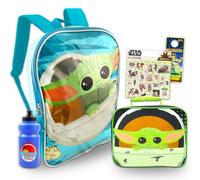 STAR WARS Baby Yoda - Set zaino e portapranzo - Bundle con borsa da scuola Grogu da 38,1 cm, borsa termica per il pranzo, bottiglia d'acqua, adesivi, altro ancora | Zaino per la scuola mandaloriana