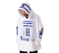 Star Wars Felpa con Cappuccio Coperta indossabile Unisex R2D2 | Pullover Bianco con Cappuccio per Adulti con Grafica del droide astromeccanico R2D2