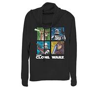 STAR WARS Junior's Clone Wars Panel Four Women's Long Sleeve Cowl Neck Pullover, Black, Medium