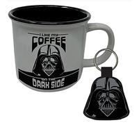 Star Wars - Set tazza e portachiavi di Darth Vader in confezione regalo (design Coffee Dark Side), 325 ml, in ceramica stile falò e portachiavi intrecciato, prodotto ufficiale, nero