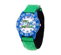 STAR WARS The Mandalorian Kids' Plastic Time Teacher Analog Quartz Nylon Strap Watch, blu/verde, striscia