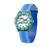 STAR WARS The Mandalorian Kids' Plastic Time Teacher Analog Quartz Nylon Strap Watch, Verde, Blu Chiaro, striscia