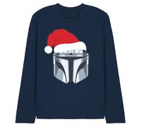 Star Wars The Mandalorian Mando Christmas Santa Hat T-Shirt Unisex a Maniche Lunghe, Navy, XXL