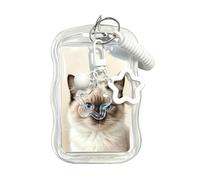 Star Wave Photocard Holder | Cute Clear Silicone Frame | Jingle Bell Pendant Keyring, Protective ID Sleeve, Compact 3.35x2.13 Inch Frame, for Backpack & Travel