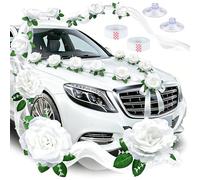 Staranry Cofano Nuziale per Decorazione Auto con 9 Rose e 10 Fiocchi per Auto, Ventose, Nastri Lunghezza 180 cm x 2, per Auto Nuziali, Feste Di Matrimonio, Feste e Decorazioni Fai Da Te