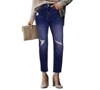 STARBILD Donna Jeans Strappati a Vita Alta e Gamba Dritta, Pantaloni Larghi in Denim Leggings con Fori, Jeans Strappati - Blu Scuro XL