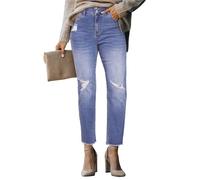 STARBILD Donna Jeans Strappati a Vita Alta e Gamba Dritta, Pantaloni Larghi in Denim Leggings con Fori, Jeans Strappati - Blu Chiaro XL