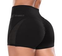 STARBILD Pantaloncini Donna Sportivi Scrunch Butt, Leggins Corti Vita Alta Push Up, Booty Shorts Hot Pants per Palestra Fitness Yoga, A Rete - Nero S